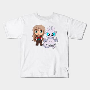 Astrid and Light fury, fanart how to train your dragon, Httyd characters Kids T-Shirt